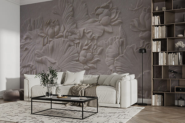 Elegante diseño floral en relieve de color beige Elegante diseño floral en relieve de color beige