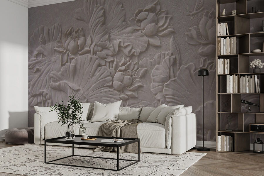 Elegante diseño floral en relieve de color beige