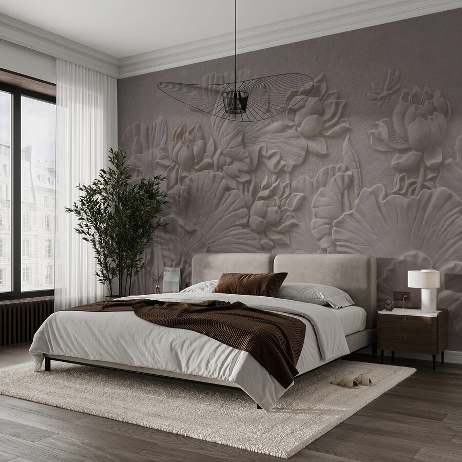 Elegante diseño floral en relieve de color beige