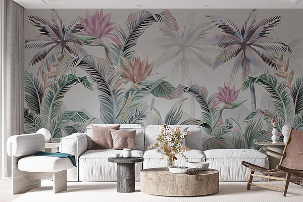 Papel pintado con palmeras y flores Papel pintado con palmeras y flores