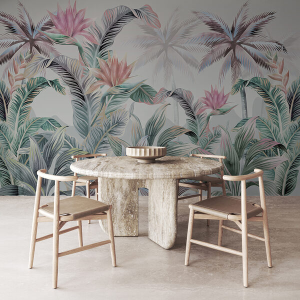Papel pintado con palmeras y flores Papel pintado con palmeras y flores