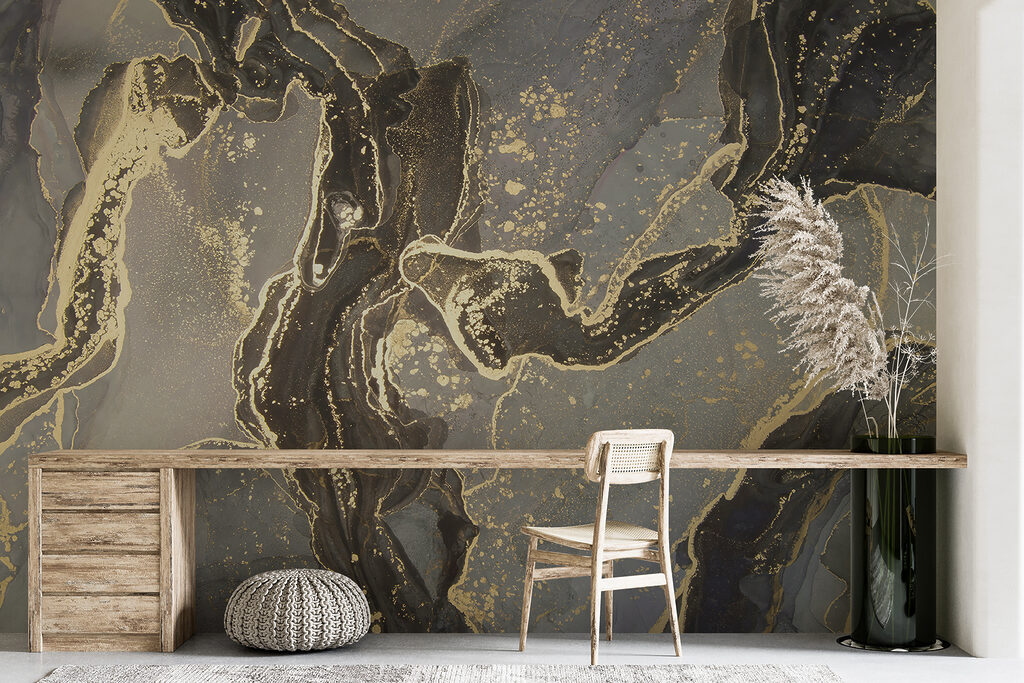 Elegant marbled black and metallic swirls