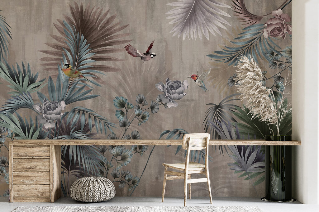 Wallpaper with birds and flowers Wallpaper with birds and flowers