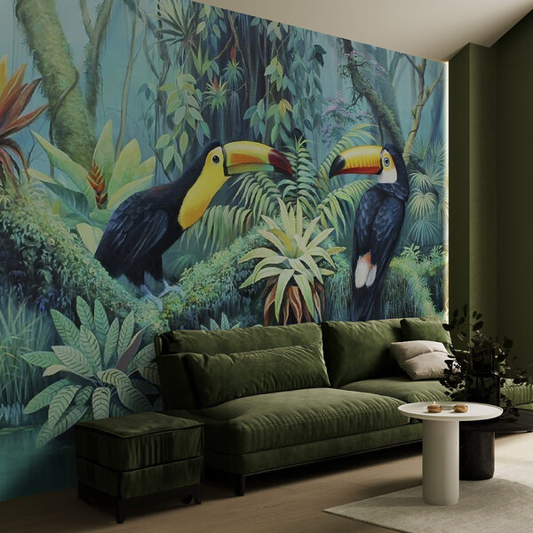 Pintura de pájaros en un bosque Pintura de pájaros en un bosque