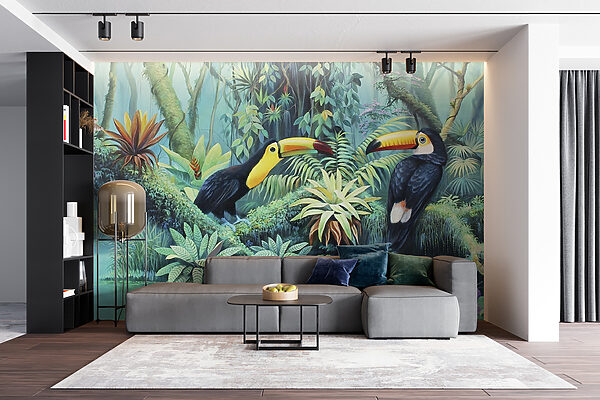 Pintura de pájaros en un bosque Pintura de pájaros en un bosque
