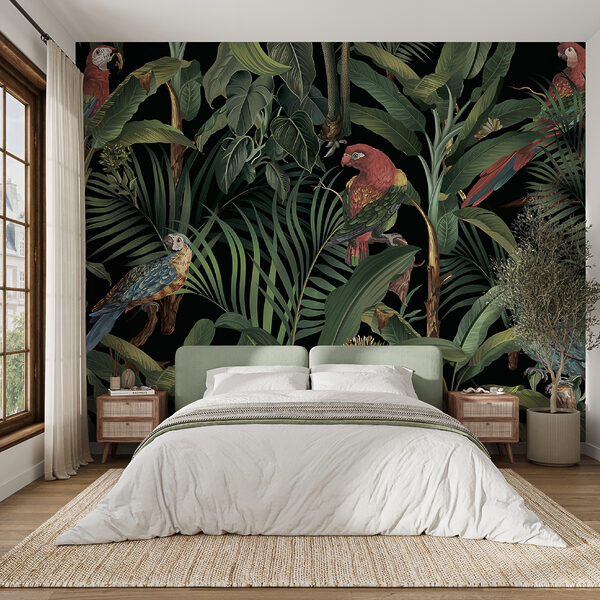 Papel pintado con pájaros y plantas Papel pintado con pájaros y plantas