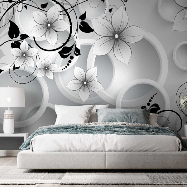 Papel pintado con flores y círculos Papel pintado con flores y círculos
