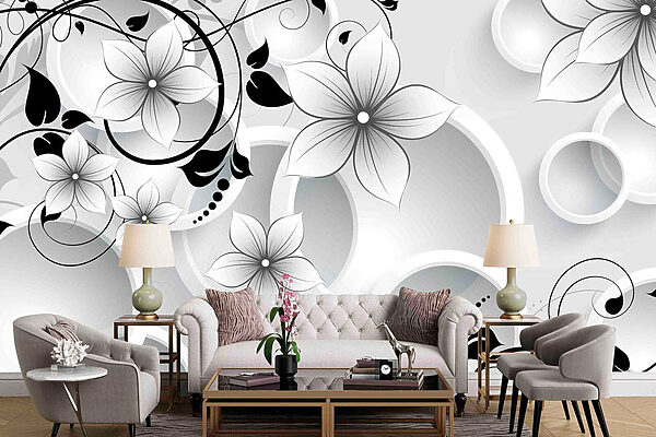 Papel pintado con flores y círculos Papel pintado con flores y círculos