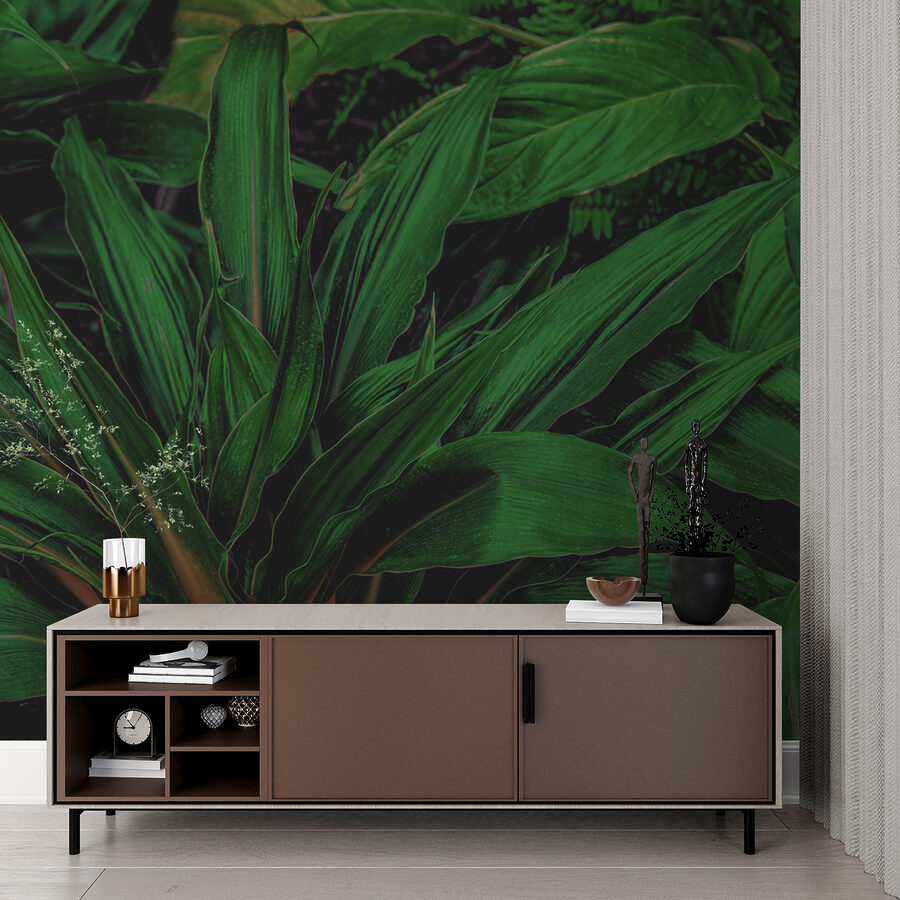 Exuberantes hojas tropicales de un verde vibrante
