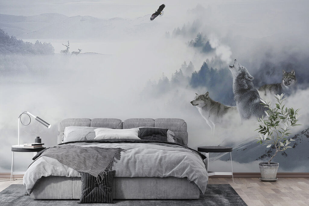 Wolf howling in the snow