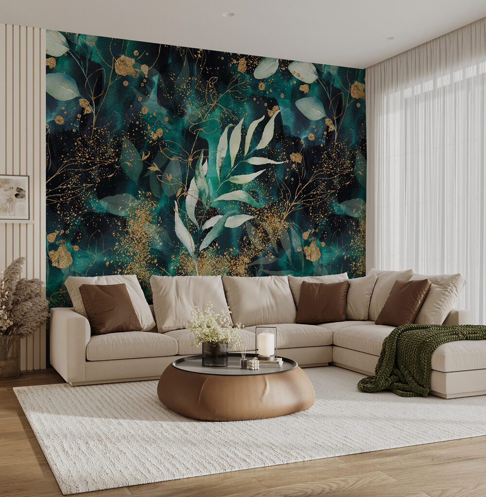 Elegant teal foliage with shimmering accents Elegant teal foliage with shimmering accents