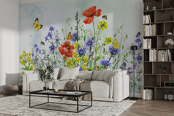 Pintura de flores y mariposas Pintura de flores y mariposas