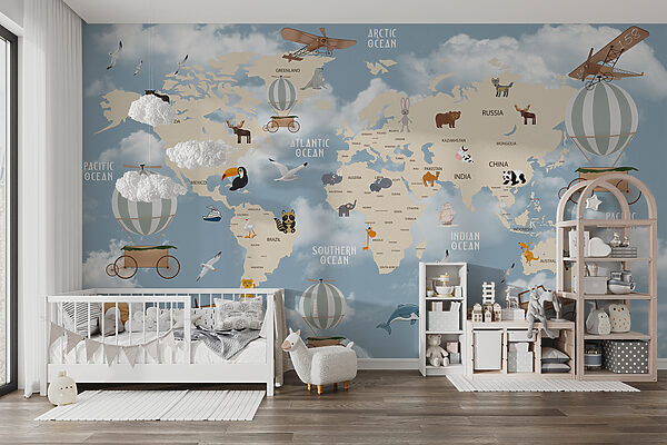 Mapa del mundo con diferentes animales y aves Mapa del mundo con diferentes animales y aves