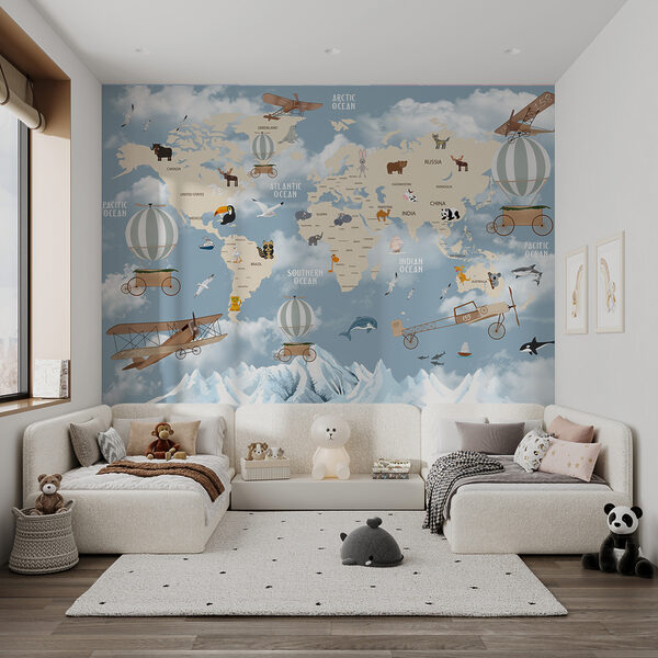 Mapa del mundo con diferentes animales y aves Mapa del mundo con diferentes animales y aves