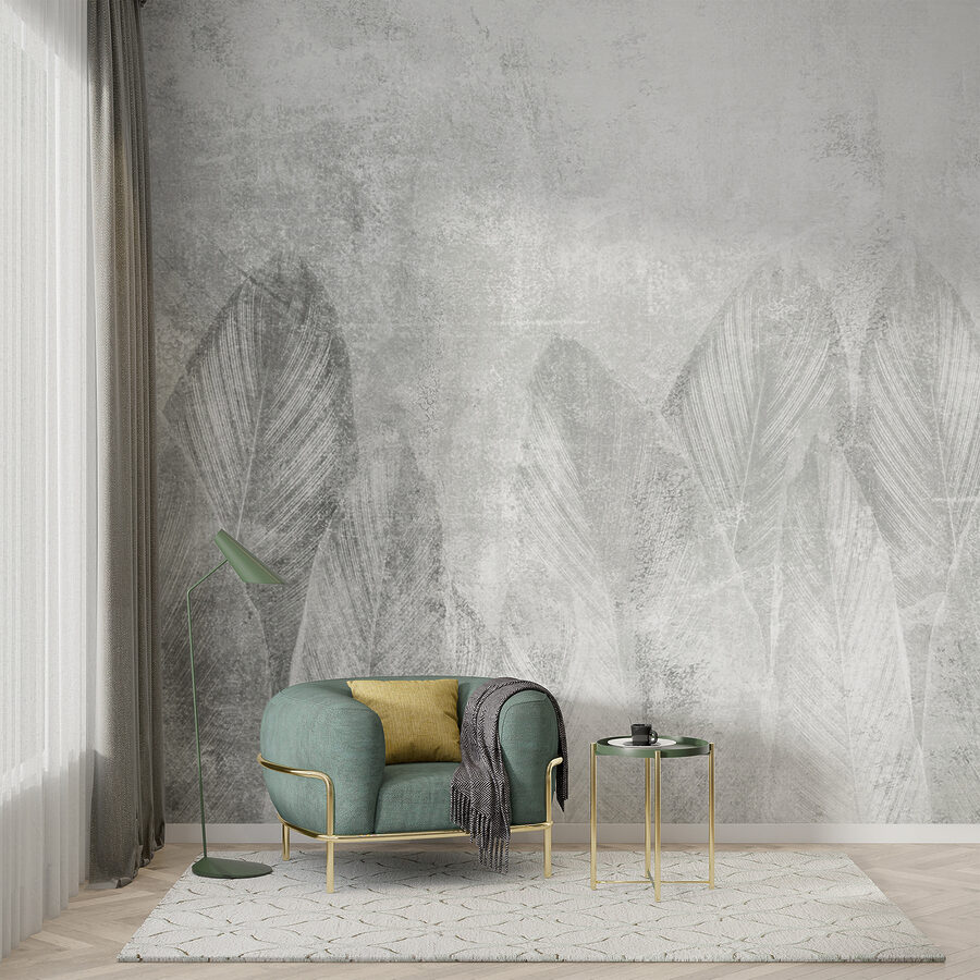 Fondo blanco y gris con hojas