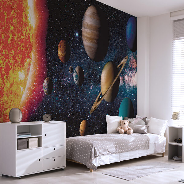 Planetas en el espacio con estrellas y una estrella brillante Planetas en el espacio con estrellas y una estrella brillante