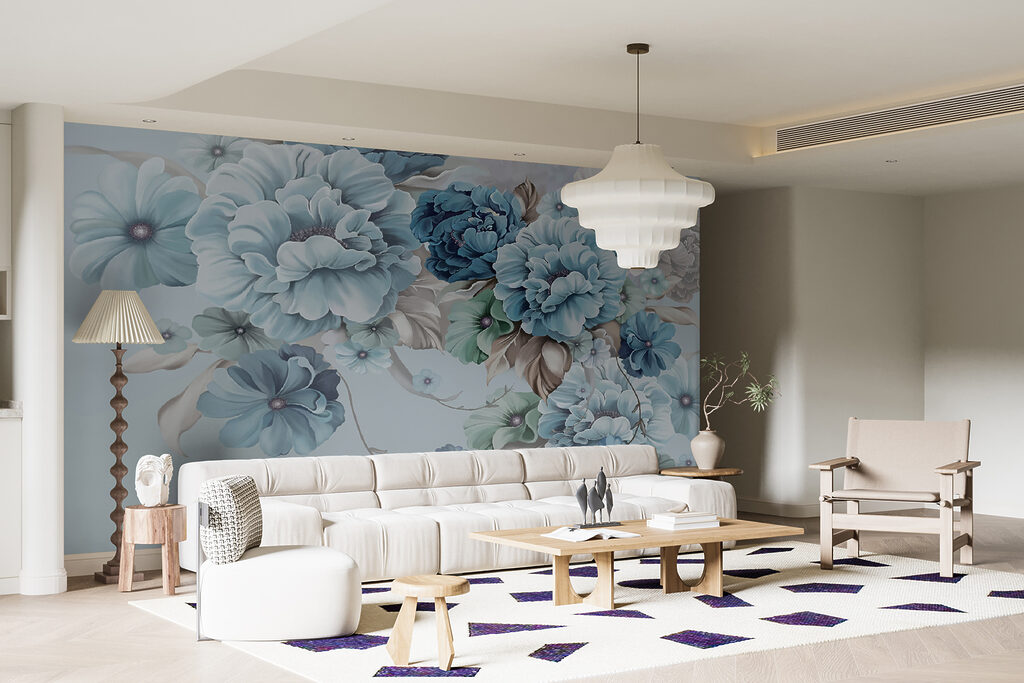 Soft blue floral arrangement in bloom