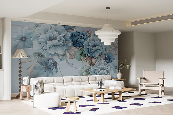 Soft blue floral arrangement in bloom