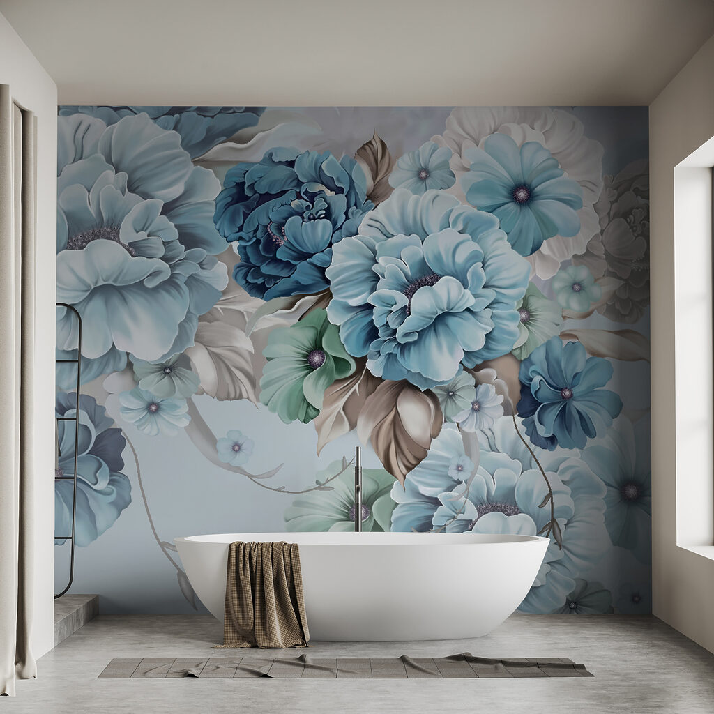 Soft blue floral arrangement in bloom