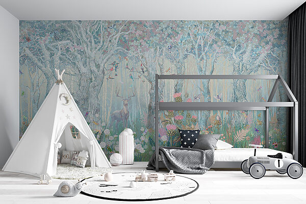 Painting of a deer in a forest