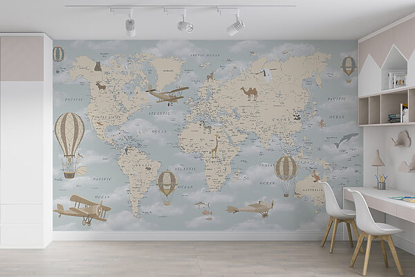 Mapa del mundo con diferentes animales y aves u60135pir3mr 600x400 - Mapa del mundo con diferentes animales y aves