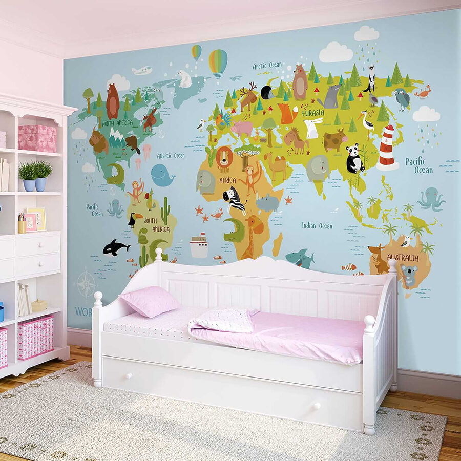 Mapa del mundo con animales