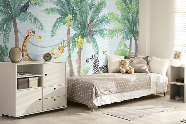 Giraffe and zebra in a jungle