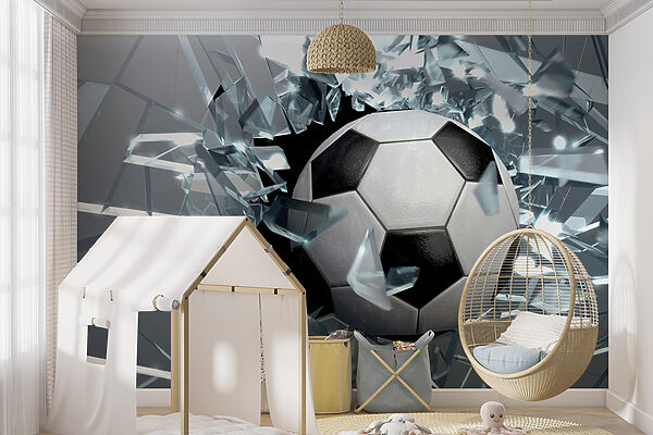 Balón de fútbol que atraviesa un cristal Balón de fútbol que atraviesa un cristal