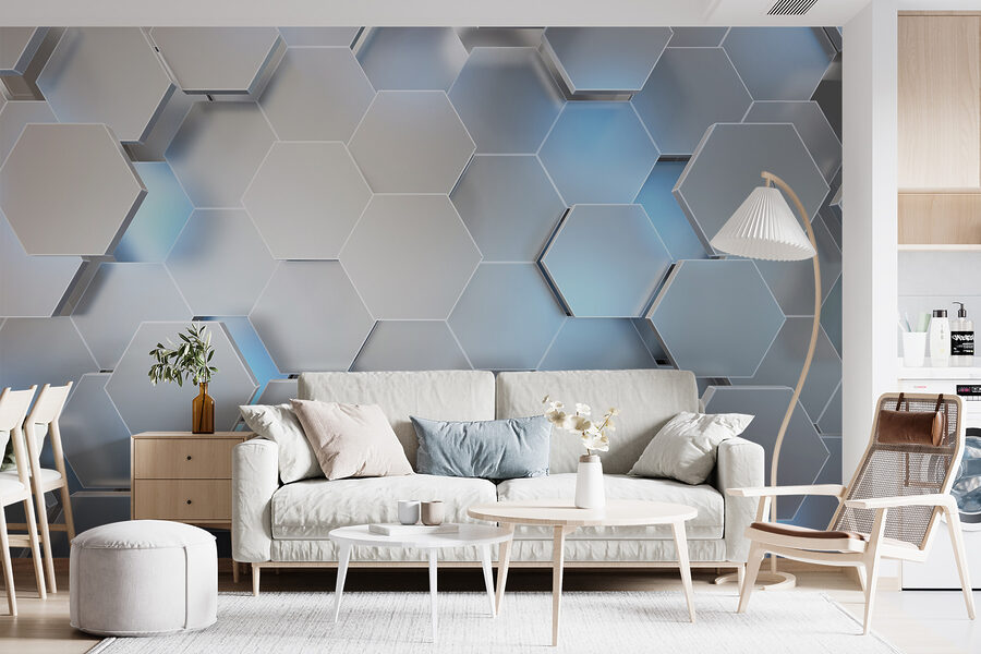 Hexágonos blancos con luces azules