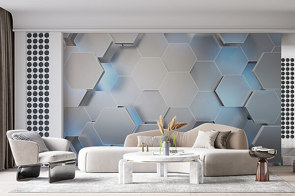 Hexágonos blancos con luces azules Hexágonos blancos con luces azules