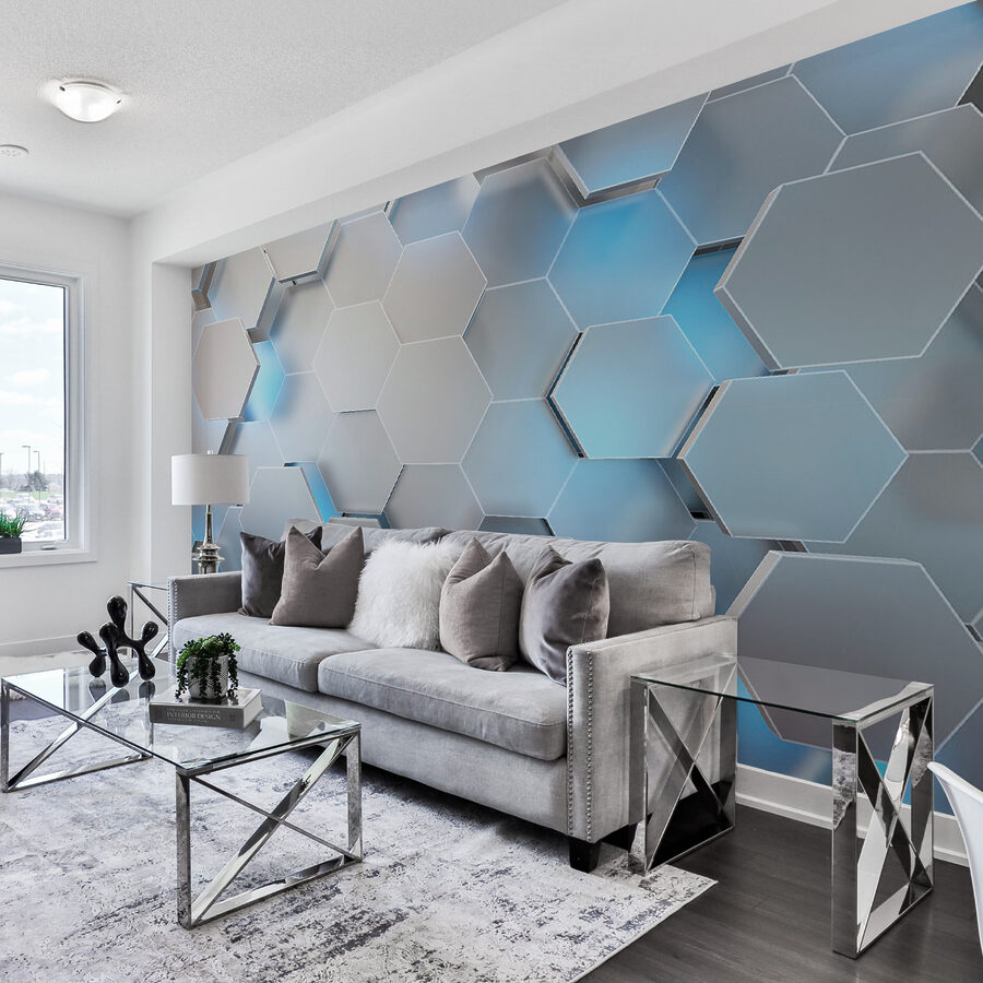 Hexágonos blancos con luces azules