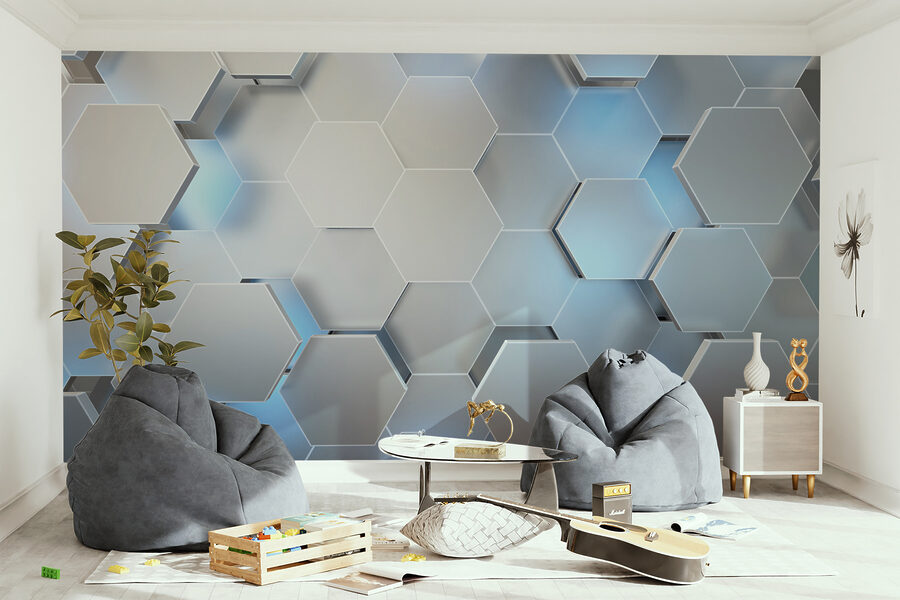 Hexágonos blancos con luces azules
