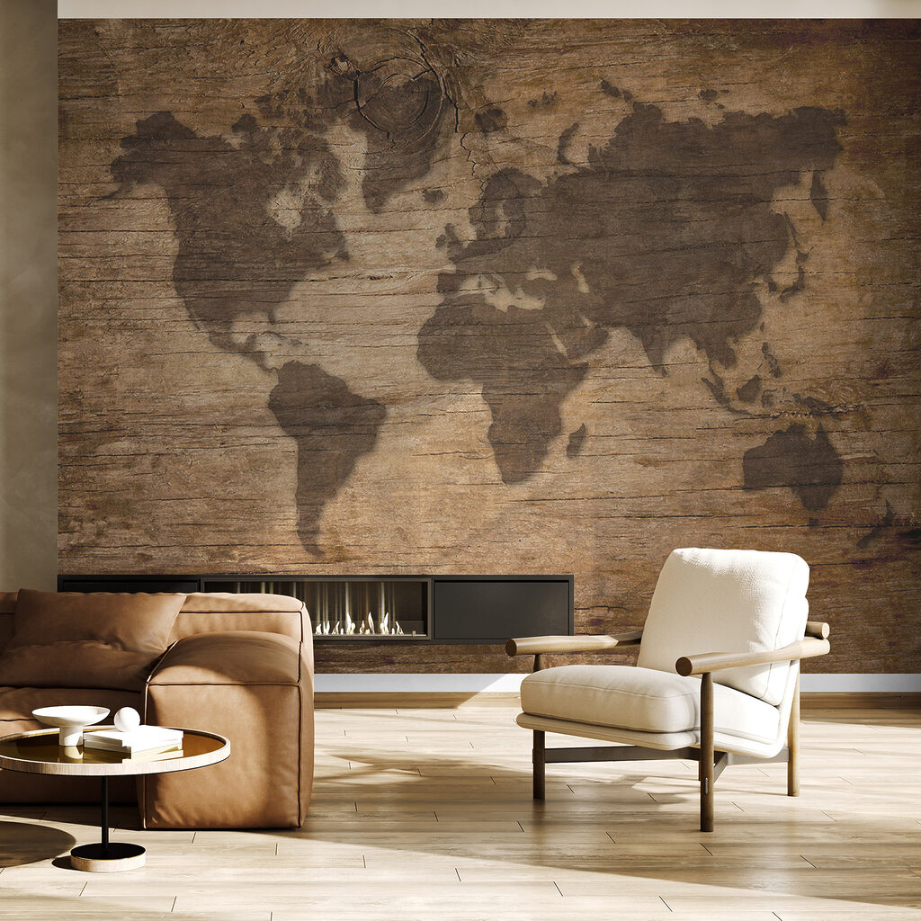 Map of the world on a wood surface