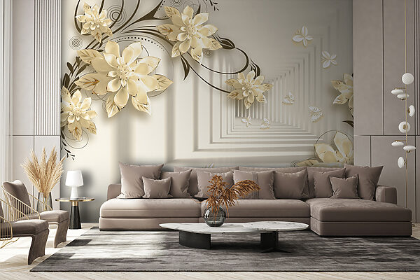 Papel pintado con flores y mariposas Papel pintado con flores y mariposas