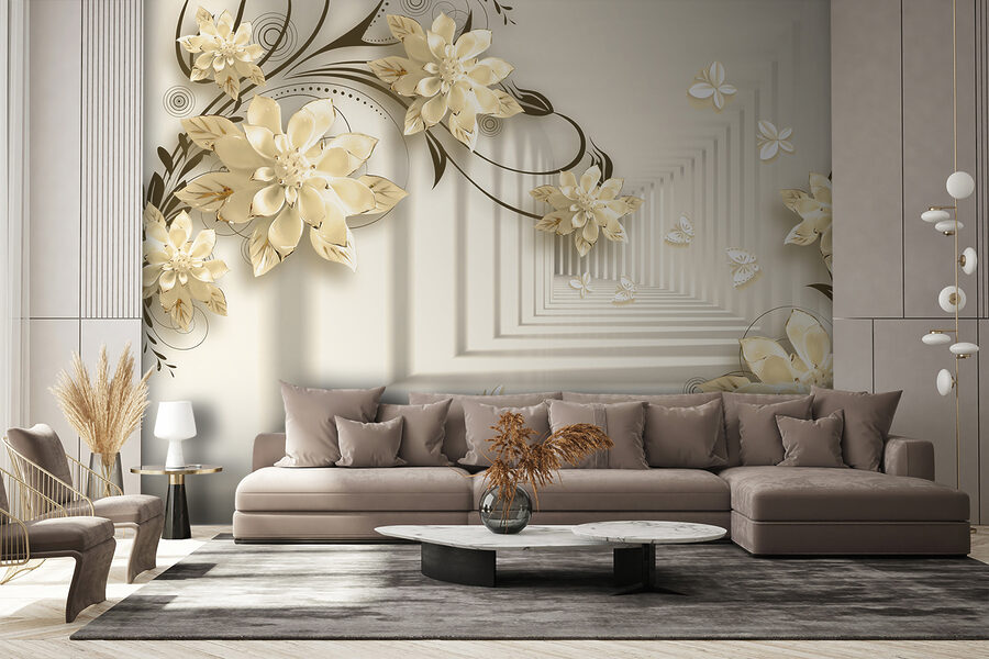 Papel pintado con flores y mariposas Papel pintado con flores y mariposas