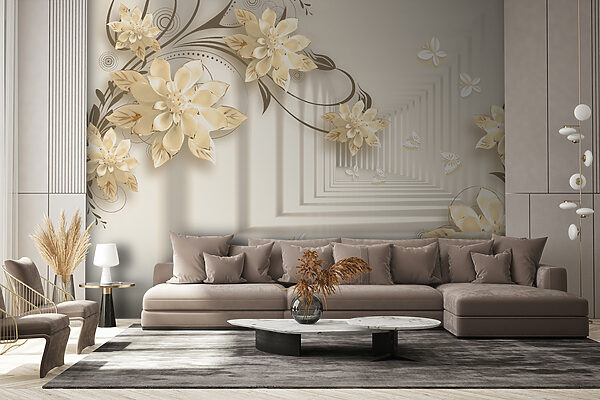 Papel pintado con flores y mariposas Papel pintado con flores y mariposas