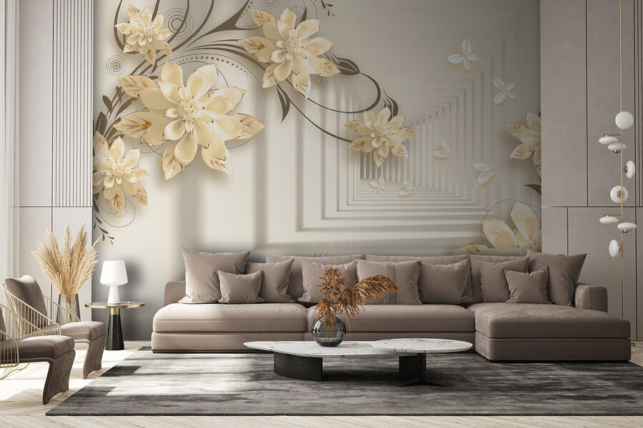 Papel pintado con flores y mariposas Papel pintado con flores y mariposas