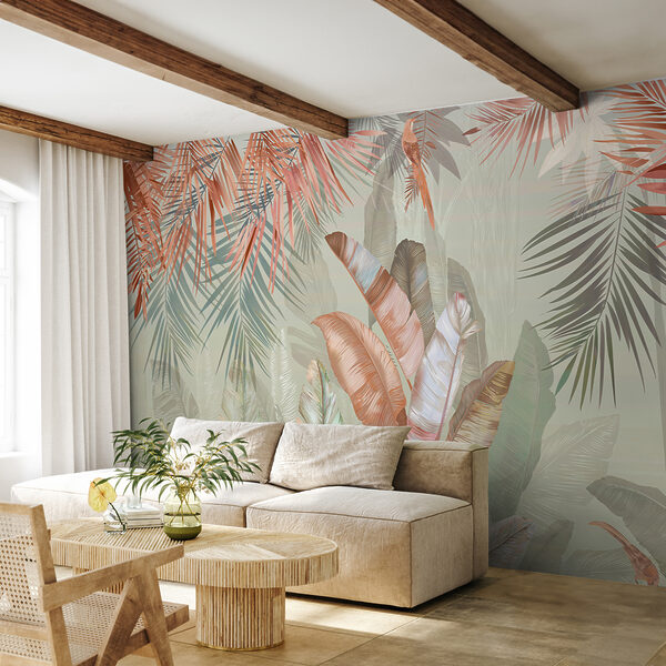 Follaje tropical en suaves tonos pastel. Follaje tropical en suaves tonos pastel.