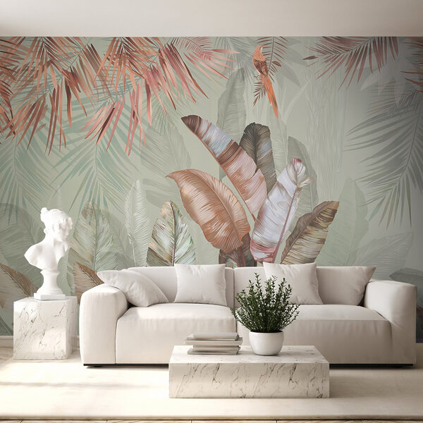 Follaje tropical en suaves tonos pastel. Follaje tropical en suaves tonos pastel.