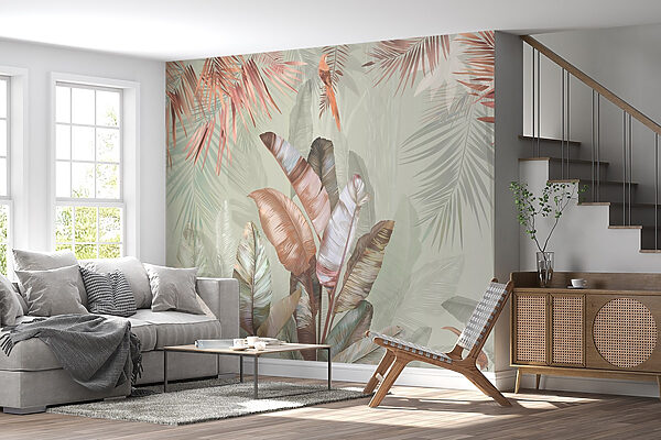 Follaje tropical en suaves tonos pastel. Follaje tropical en suaves tonos pastel.