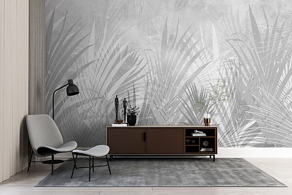 Un fondo gris y blanco con plantas Un fondo gris y blanco con plantas