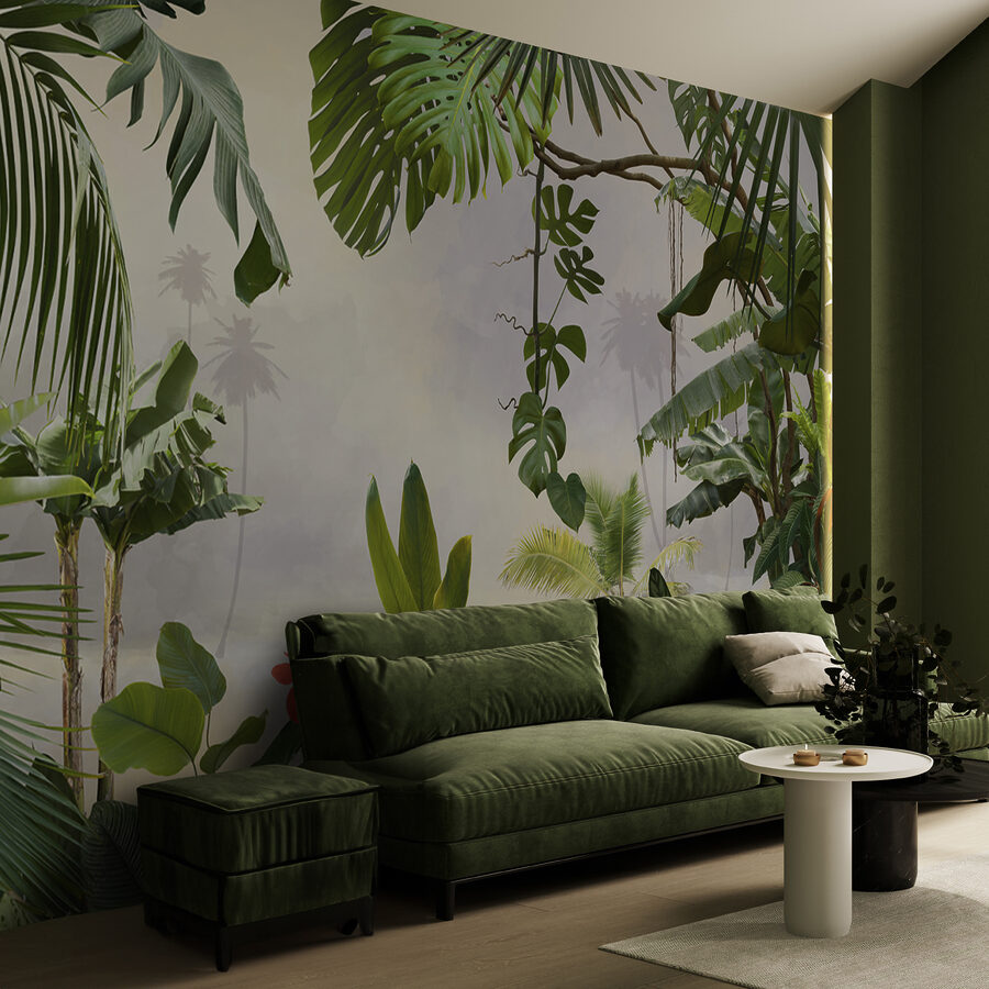 Grupo de plantas con árboles y flores