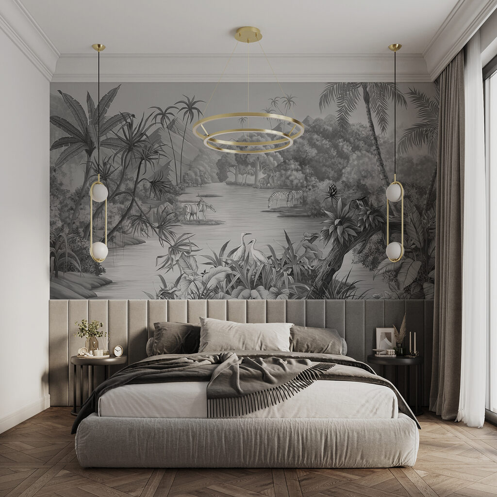 River with zebras and mountains River with zebras and mountains