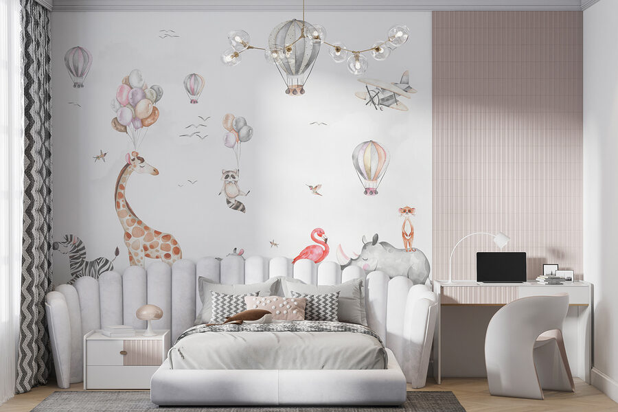 Mural de animales y globos aerostáticos