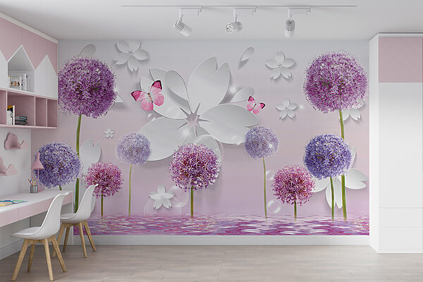 Flores moradas y mariposas Flores moradas y mariposas