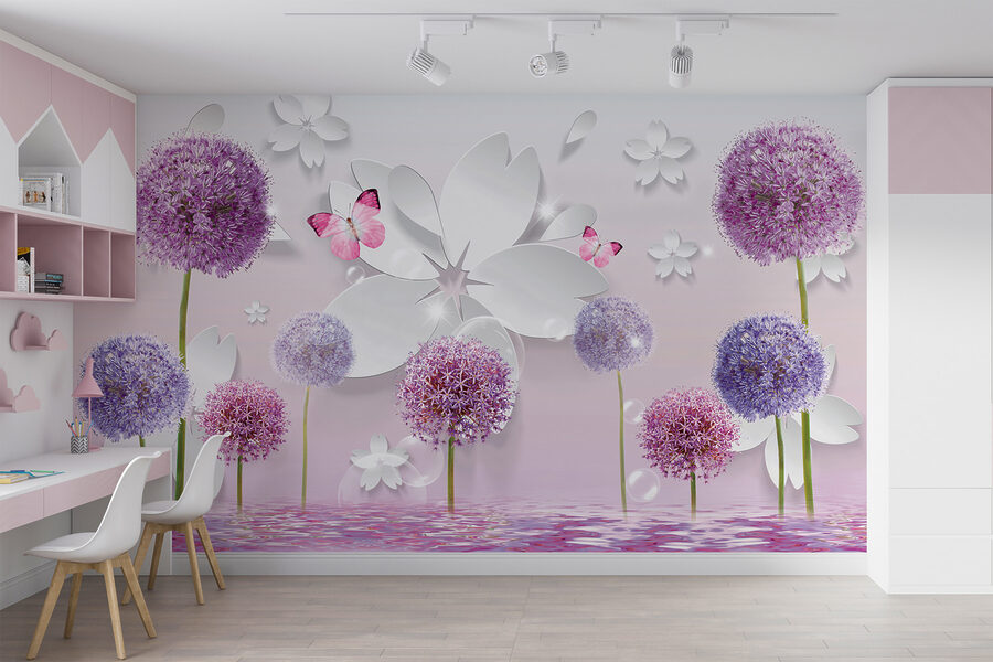 Fotomurales Flores moradas y mariposas - Imagen 3