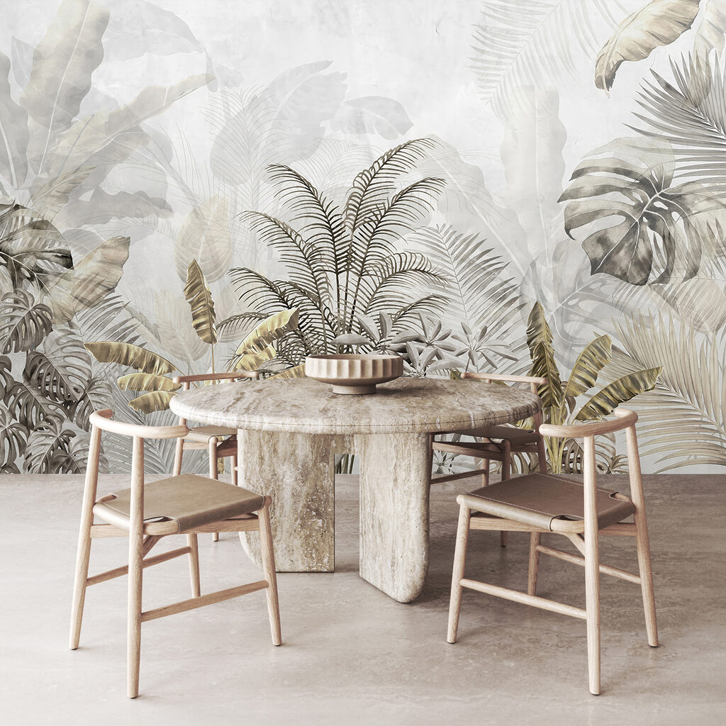 Tropical leaves in soft silhouette