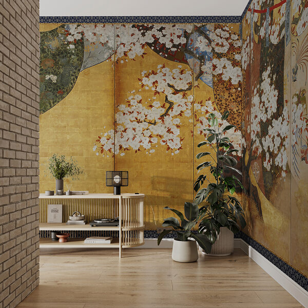 Screen with a painting of a tree