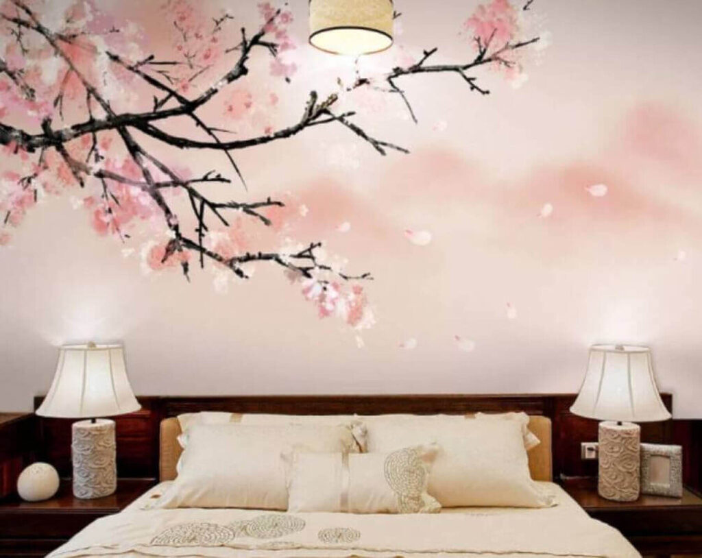 Tree branch with pink flowers