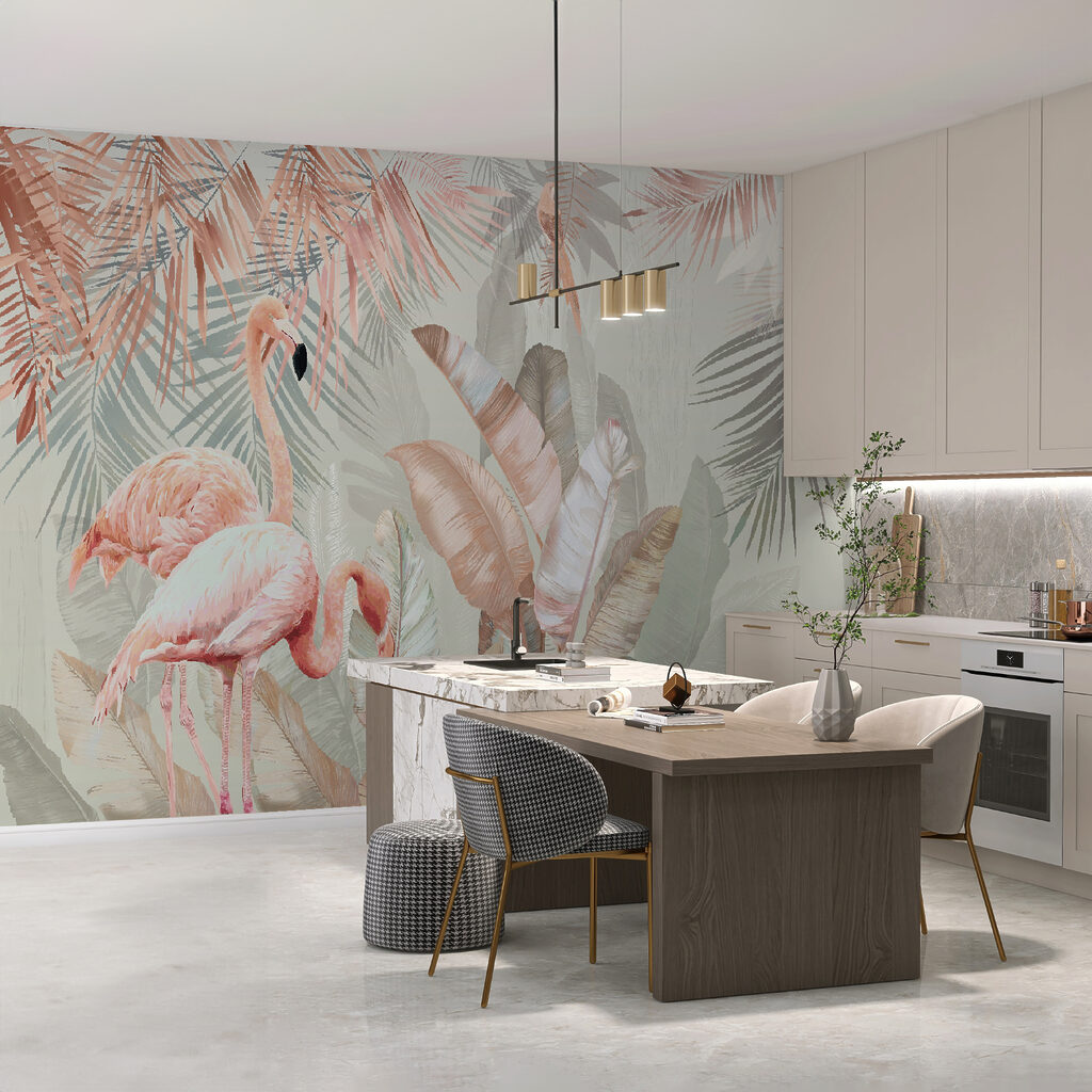 Flamingos and tropical leaves Flamingos and tropical leaves